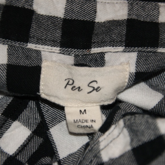 PER SE Black+White Buffalo Plaid Boyfriend Flannel - Picture 6 of 8